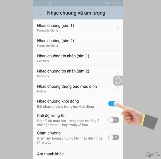 Chọn bật nhạc chuông khởi động.