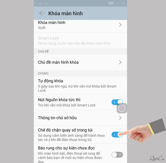Bật chế độ chặn quay số trong túi.