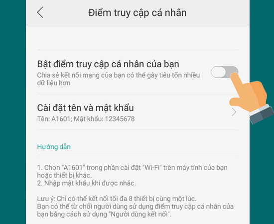 Bước 4: Bạn Bật điểm truy cập cá nhân.