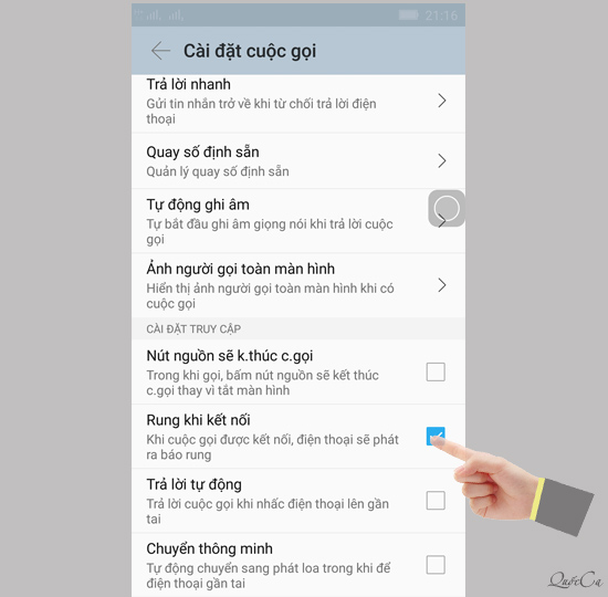 Chọn rung khi kết nối.