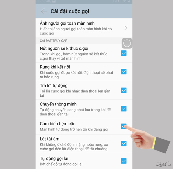 Chọn bật/tắt cảm biến tiệm cận.