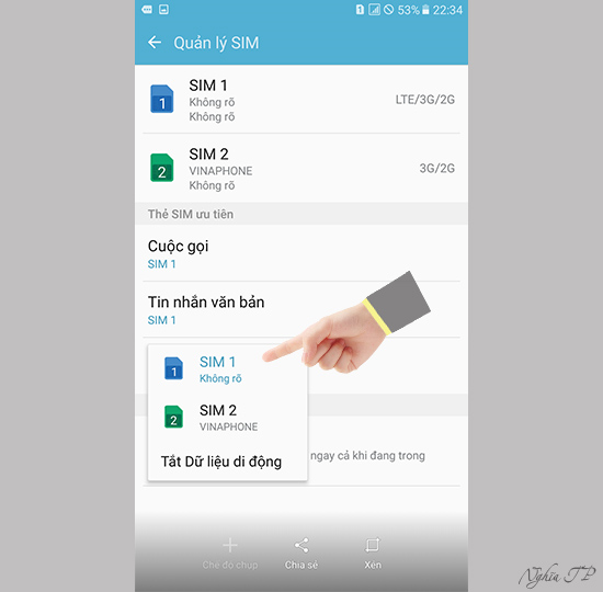 Chọn Sim mà bạn muốn bật 3G