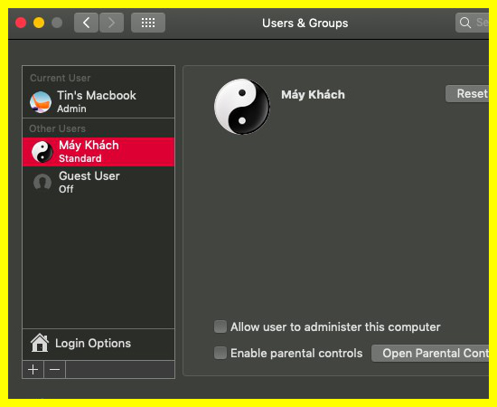 Chọn tài khoản người dùng.