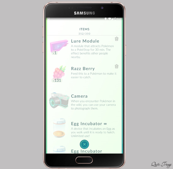 Danh sách vật phẩm.