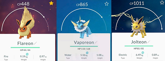 Các Pokemon mà Eevee tiến hóa thành.