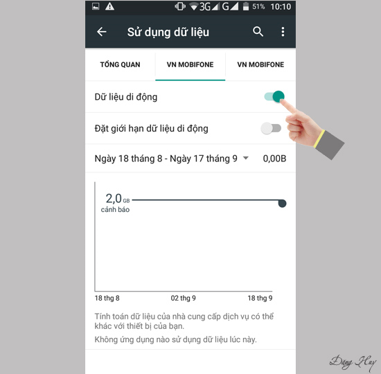 Bật  Dữ liệu di động