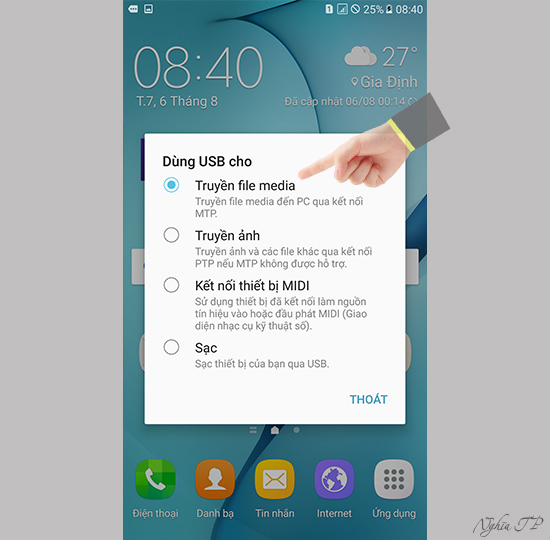 Chọn "Truyền file media"