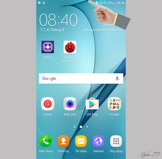 Vuốt từ trên màn hình vuốt xuống