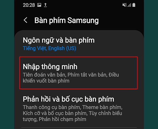 Bước 5: Tại đây, hãy chọn vào mục Nhập thông minh.