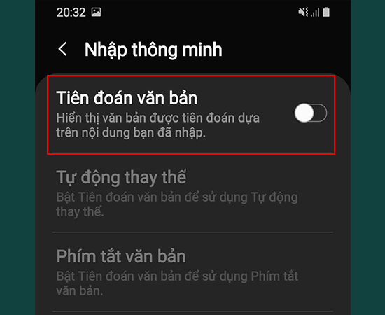 Bước 6: Cuối cùng, bạn có thể tắt Tiên đoán văn bản đi là xong.