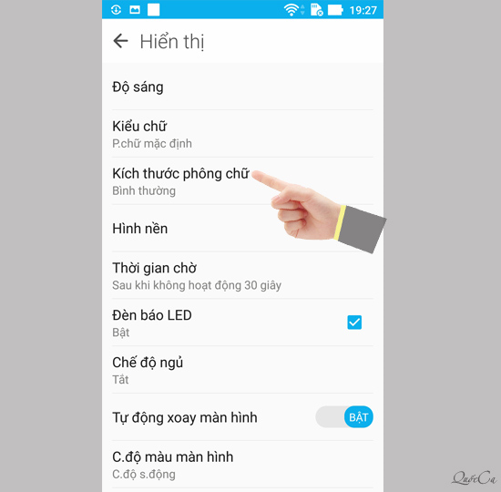 Chọn kích thước phông chữ.
