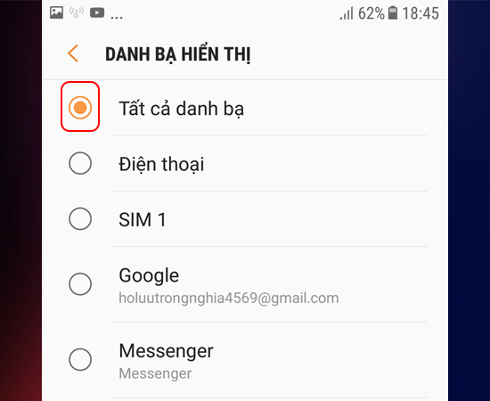 Bước 5: Cuối cùng bạn chọn Tất cả danh bạ.