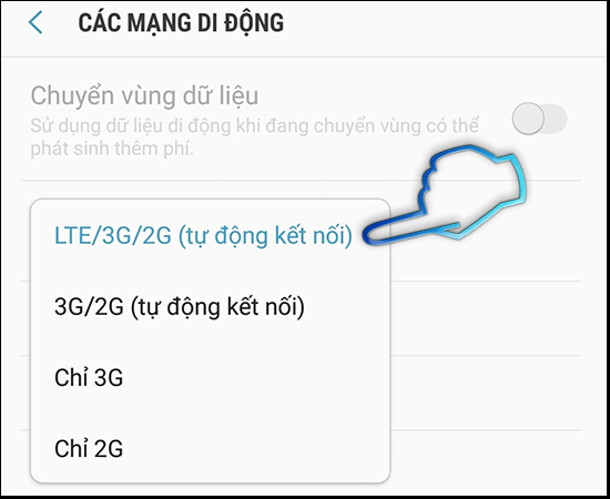 - Bước 5: Chọn ch&ecirc;́ đ&ocirc;̣ mạng bạn mu&ocirc;́n.