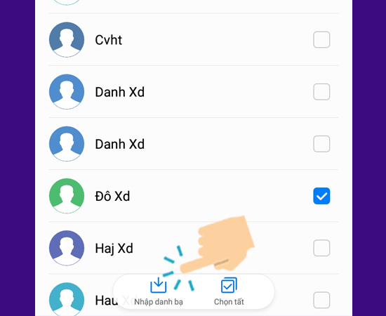 Chọn sim để nhập danh bạ