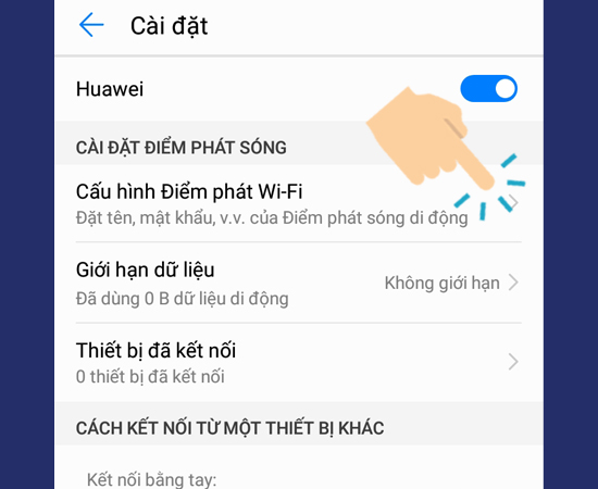 chọn vào Cấu hình điểm phát Wi-Fi 