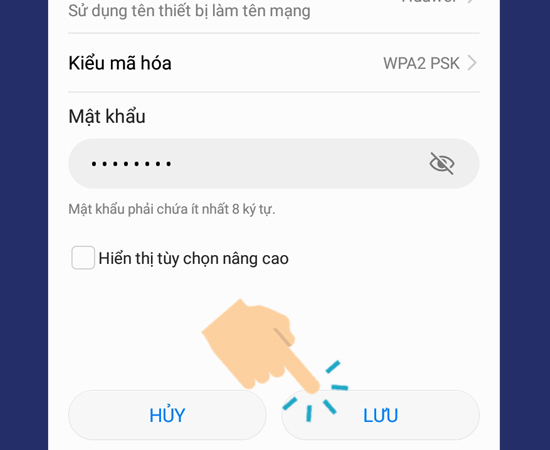 Đặt tên và mật khẩu sau đó chọn Lưu