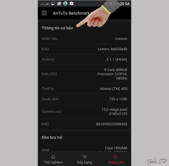Th&ocirc;ng tin cấu h&igrave;nh cở bản của m&aacute;y