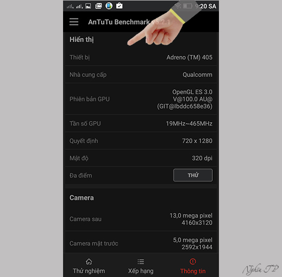 Tiếp theo th&ocirc;ng tin Hiển thị v&agrave; Camera