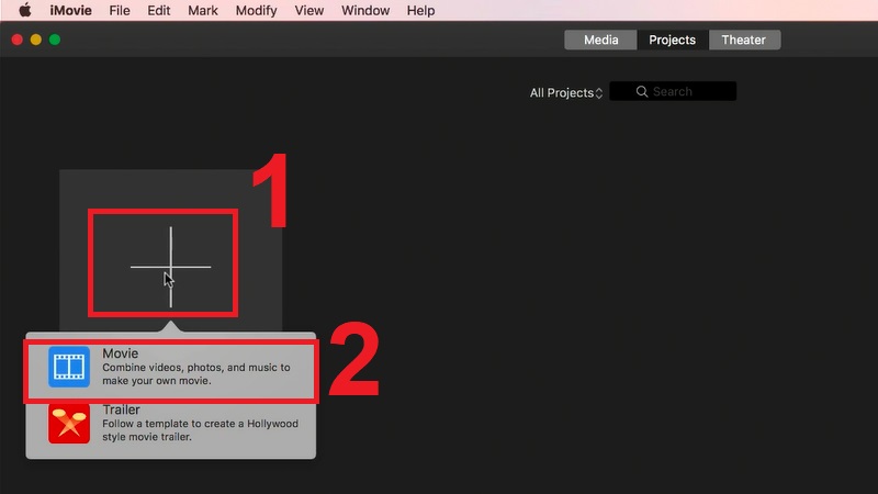 Nhấn biểu tượng Tạo mới rồi chọn t&ugrave;y chọn Movie