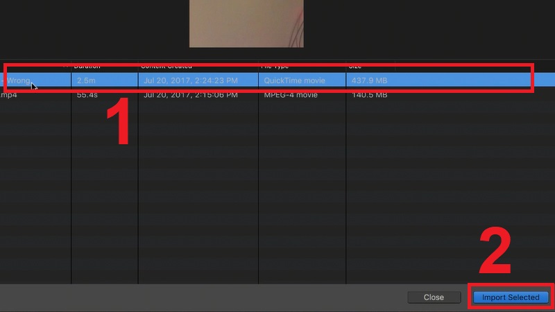 Chọn tập tin video v&agrave; chọn Import Selected