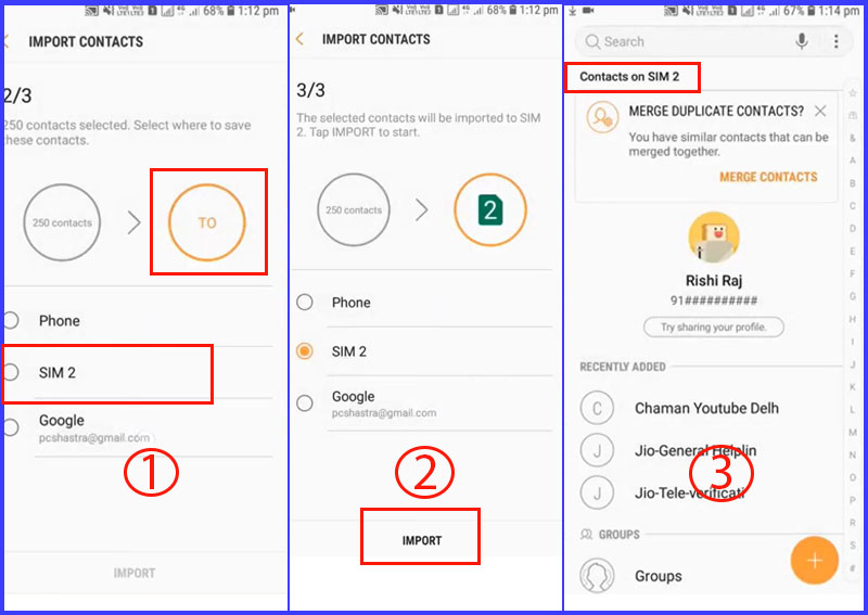Sao chép liên hệ qua SIM 2