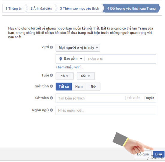 nhập các thông tin trang để Facebook đưa trang xuất hiện trước những người quen biết với bạn