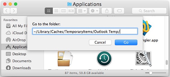 find temp folder for outlook on a mac