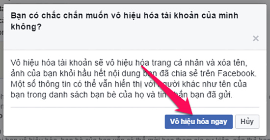 Chọn Vô hiệu hóa ngay.