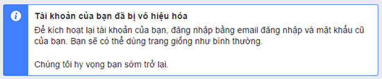 Thông báo bạn đã khóa tài khoản thành công.