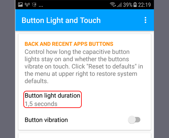 Bước 3: Chọn vào Button light duration.