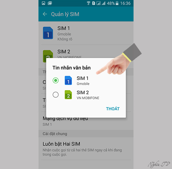 Chọn sim mà bạn muốn gửi tin nhắn