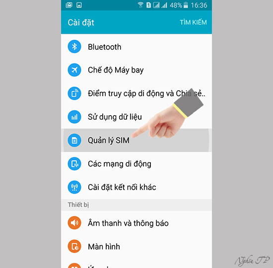 Chọn "Quản lý sim"