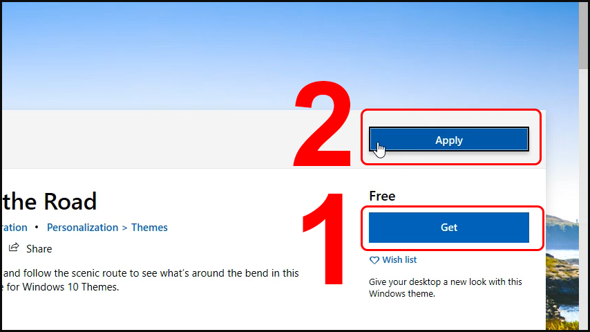 Bấm Apply để áp dụng theme mới tải lên giao diện Windows 10
