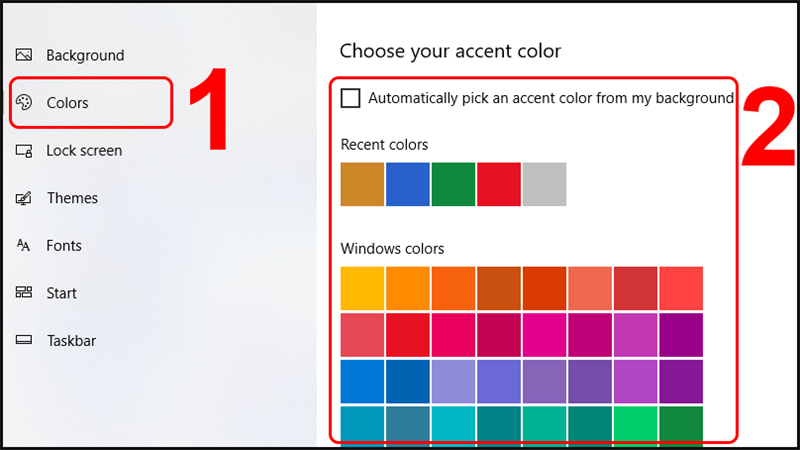 Màu sắc sẽ được thay đổi ở thanh taskbar, các ô vuông trong mục Start