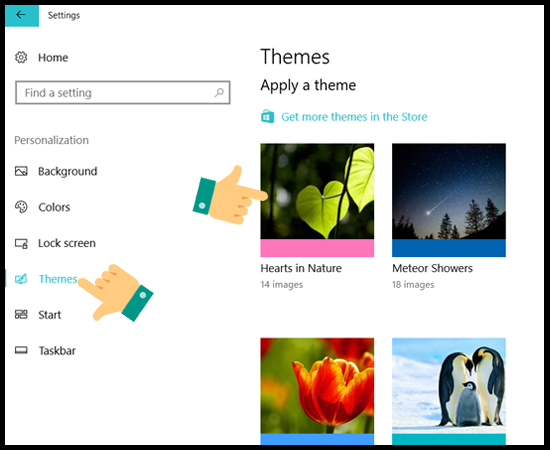 Bước 3: Chọn vào Themes (Chủ Đề) -> Chọn vào loại Themes mà bạn thích.
