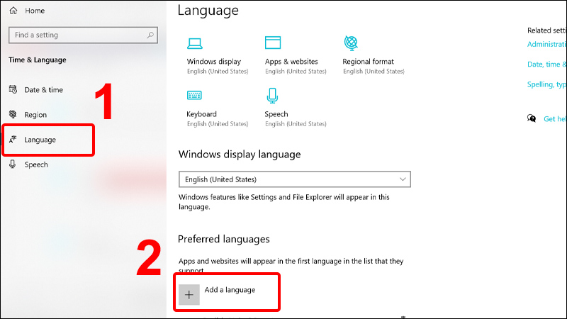 Chuyển sang tab Language, chọn Add a language