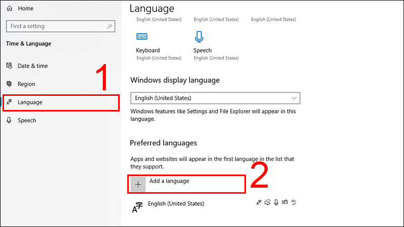 Chọn Language > Add a language.