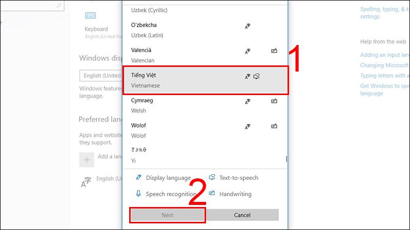 Chọn Tiếng Việt (Vietnamese) > Next
