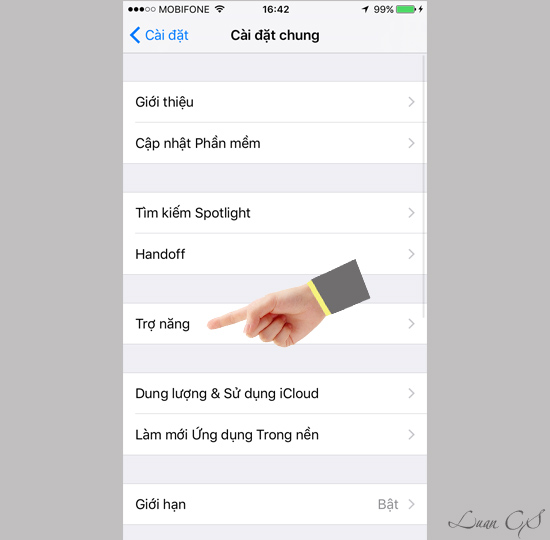 Tiếp theo bạn vào "Trợ năng".