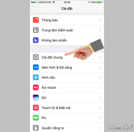 Đầu tiên các bạn vào cài đặt và "Cài đặt chung".