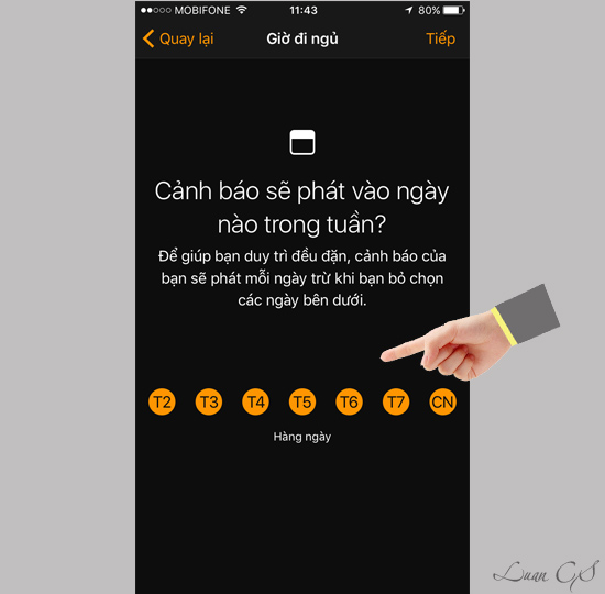 Đặt cảnh báo sẽ phát vào ngày nào trong tuần.