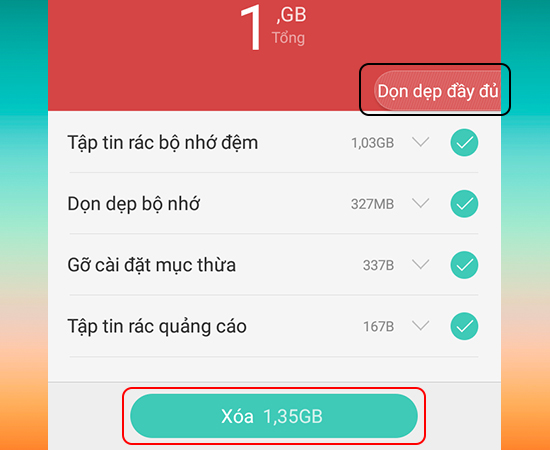 Chọn Dọn dẹp đầy đủ -> Xóa