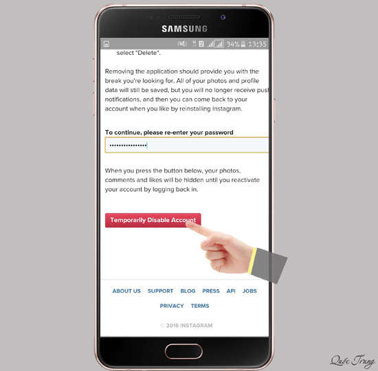 Nhập mật khẩu tài khoản phía dưới > Temporarilly Disable Account.