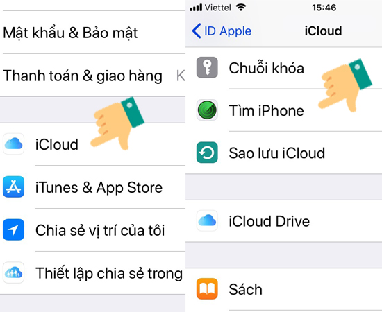 Bước 2: Chọn iCloud - Tìm iPhone