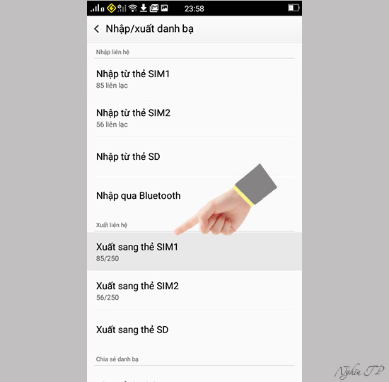 Chọn "Xuất sang thẻ Sim".