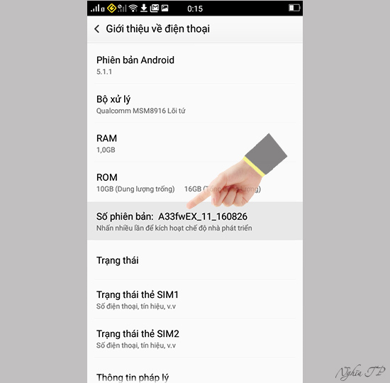 Chạm 7 lần vào "Số phiên bản"