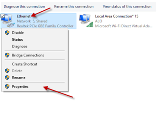 Click phải chuột tại mạng dây