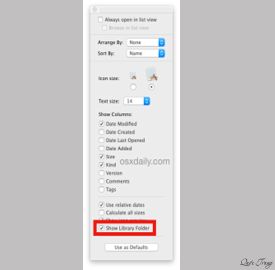 Chọn &ldquo;Show Library Folder&rdquo;.