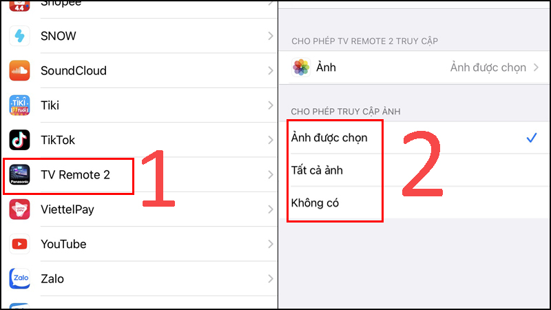  Tải về ứng dụng Panasonic Remote 2 > Bật chế độ cho phép ứng dụng truy cập album ảnh của bạn.