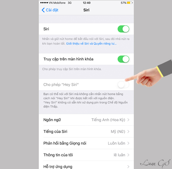 Tại đ&acirc;y bạn c&oacute; thể bật t&iacute;nh năng bật siri m&agrave; kh&ocirc;ng cần bấm n&uacute;t 